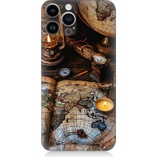 Teknomeg Apple iPhone 13 Pro Max Uyumlu Harita ve Pusula  Desenli Silikon Kılıf