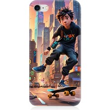 Teknomeg Apple iPhone 8 Plus Uyumlu Kaykay Çocuğu  Desenli Silikon Kılıf