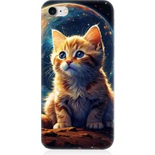 Teknomeg Apple iPhone 8 Uyumlu Uzayda Kedi  Desenli Silikon Kılıf