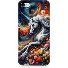 Teknomeg Apple iPhone 8 Uyumlu Renkli At  Desenli Silikon Kılıf