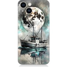 Teknomeg Apple iPhone 14 Plus Uyumlu Ay ve Gemi  Desenli Silikon Kılıf
