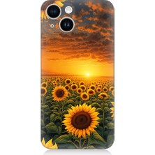 Teknomeg Apple iPhone 13 Uyumlu Gün Batımı Ayçiçeği  Desenli Silikon Kılıf