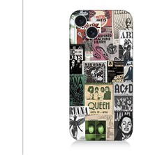 Teknomeg Apple iPhone 15 Uyumlu Rock Posterleri  Desenli Silikon Kılıf