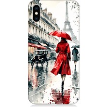 Teknomeg Apple iPhone Xs Uyumlu Kırmızı Şemsiye  Desenli Silikon Kılıf