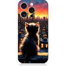 Teknomeg Apple iPhone 15 Pro Uyumlu Kedi ve Şehir  Desenli Silikon Kılıf