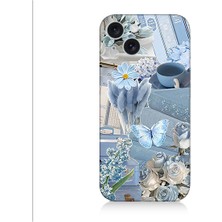 Teknomeg Apple iPhone 15 Plus Uyumlu Mavi Çiçekler  Desenli Silikon Kılıf