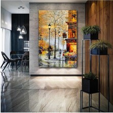 Limitless Design Sokak Lambaları Altında Yürüyen Insanlar Doğa Manzara Yağlı Boya Efektli Şehir Street Hd Baskı Kanvas Tablo