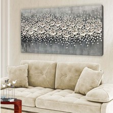 Limitless Design Gri Zeminli Beyaz Çiçekler - Hd Baskı Kanvas Tablo 60X120CM-HYKVS-421