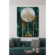 Limitless Design Dekoratif Soyut Altın Geyik Ağaç ve Kuşlar Sürreal Kanvas Duvar Tablosu