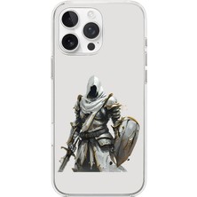 Zeyno Apple iPhone 15 Pro Uyumlu Beyaz Kalkanlı Şovalye Desenli Silikon Kılıf