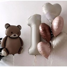 Bkmc Party Krem Yaşlı Retro Kalp Folyolu Ayıcık Bohoo Balon Demeti Doğum Günü Parti Seti Süsü