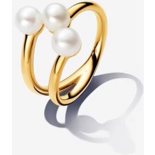 Lines Bijuteri Gold Renk Gümüş Işlenmiş Tatlı Su Kültür Incisi Açık Yüzük