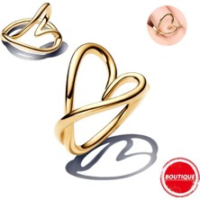 Lines Bijuteri Gold Renk Kalp Doğal Şekilli Gümüş Yüzük