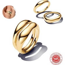 Lines Bijuteri Doğal Şekilli Ikili Gold Yüzükler