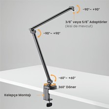 Ergonomik Premium Mikrofon Tutucu, Ayarlanabilir Kol ve Yükseklik Masa Mikrofon Standı