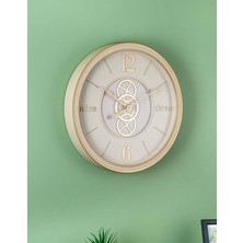 Luna Çarklı Metal Duvar Saati Krem 60CM