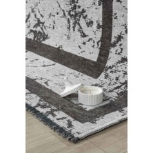 Nova Gri Antrasit Kaymaz Taban Makinede Yıkanabilir Kilim Balkon Mutfak Halısı Nv052 120 x 180