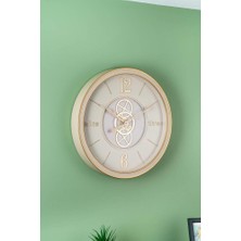 Luna Çarklı Metal Duvar Saati Krem 60CM