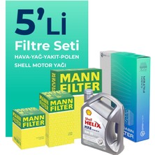 Mann Filter Peugeot Partner 1.6 Dizel Filtre Bakım Seti Shell Motor Yağlı (2010-2016) 5 Li