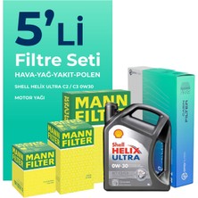 MANN Peugeot 308 1.6 BlueHDi Dizel Filtre Bakım Seti Shell Motor Yağlı (2014-2018) 5 Li