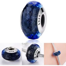 Lines Bijuteri Işık Yayan Mavi Murano Cam Charm 925 Ayar