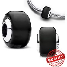 Lines Bijuteri Siyah Murano Cam Charm 925 Ayar