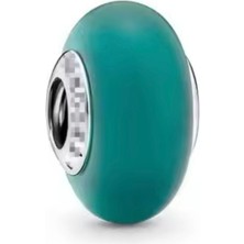 Lines Bijuteri Gümüş Mat Yeşil Murano Cam Charm