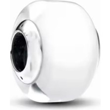 Lines Bijuteri Beyaz Murano Cam Charm 925 Ayar