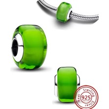 Lines Bijuteri Mini Yeşil Murano Cam Charm 925 Ayar