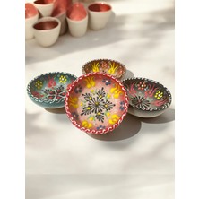 Artistic Quality Dekoratif Lale Çiçek Işlemeli Çini Seramik Sosluk - Çerezlik - Kahvaltılık 4 Adet