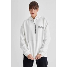 G-else Kadın Kapüşonlu Sırt Baskılı Üç Iplik Oversize Sweatshirt - Beyaz