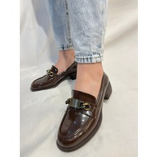 Best Shoes Kadın Acı Kahve Rugan Gold Tokalı Casual Laofer Ayakkabı