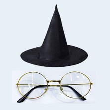 Harry Potter Büyücü Şapkası ve Metal Çerçeveli Büyücü Gözlüğü Halloween Kostüm Cosplay