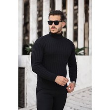 Roberto Bornova Beyaz Slim Fit Boğazlı Fitilli Triko Kazak