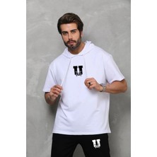 Unisex Kapşonlu Oversize T-Shirt Takım - Beyaz