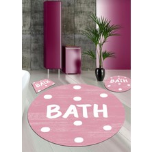 Ardizayn Pembe Bath Yazılı, 100x100 - 60x60 - 40x60cm Dokuma Taban 3'lü Banyo Halısı