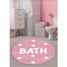 Ardizayn Pembe Bath Yazılı, 100x100 - 60x60 - 40x60cm Dokuma Taban 3'lü Banyo Halısı