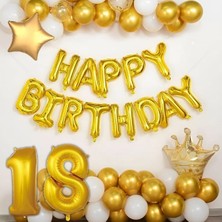 Parti Furyası 60 Adet Beyaz Seffaf Gold Konfetili Happy Birthday 18 Yas Balon Seti