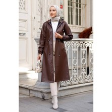 Kadın Kapüşonlu Cepli Deri Kap -PMK331