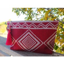 Kırmızı Gri Bohem Clutch