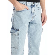 Erkek Yeni Sezon Kışlık Denim Kumaş Kargo Jean Pantolon Straight Fit 6 Cepli