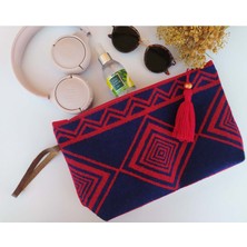 Lacivert Kırmızı Bohem Clutch