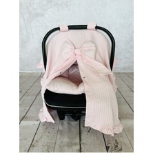 juniperus Fırfırlı Bebek Puset Örtüsü ve Ortopedik Bel Destekli Puset Minderi Pudra Renkli Nefes Alabilen Kumaş