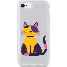 Zeyno Apple iPhone Se 2022 Uyumlu Renkli Kedi Desenli Silikon Kılıf