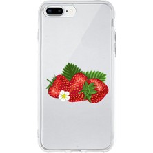 Zeyno Apple iPhone 8 Plus Uyumlu Çilekler Desenli Silikon Kılıf