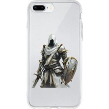 Zeyno Apple iPhone 7 Plus Uyumlu Beyaz Kalkanlı Şovalye Desenli Silikon Kılıf