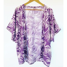 Mor Yaprak Desenli Kimono Sabahlık