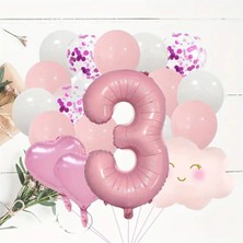 Bkmc Party Pembe Rakam Yaş Folyo Balonlu Pembe Bulut Folyolu Doğum Günü Parti Seti Süsü