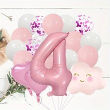 Bkmc Party Pembe Rakam Yaş Folyo Balonlu Pembe Bulut Folyolu Doğum Günü Parti Seti Süsü