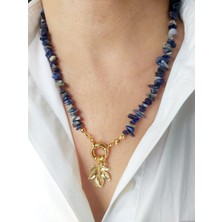 Devi Fashion Yaprak Uçlu Lapis Lazuli Doğal Taş Kolye
